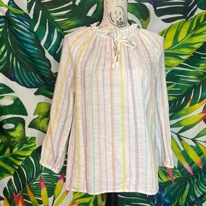 Lucky Brand S Colorful Pastel Pink Yellow Striped Casual Spring Summer Blouse